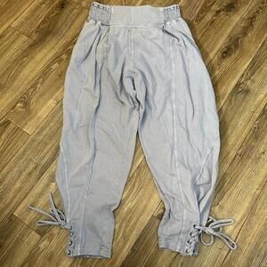 Free People FP One Billie Pants Smocked Pleated Pocket Tie Waistband Purple XL